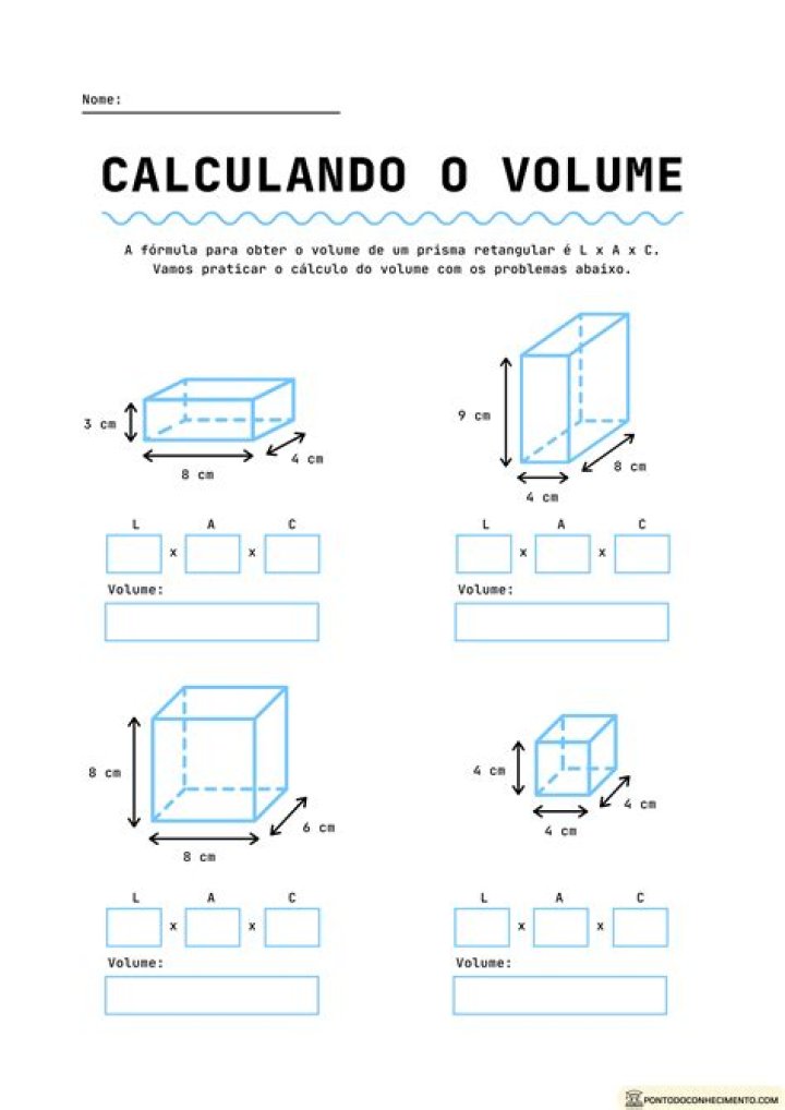 Como calcular o volume 7 ano?