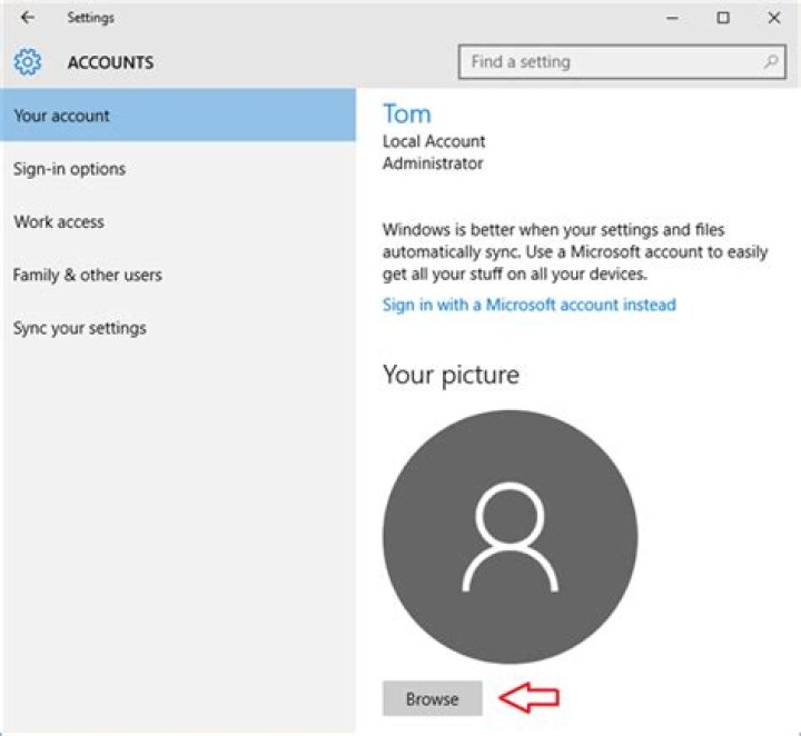 How do I change my user account picture in Windows 10?