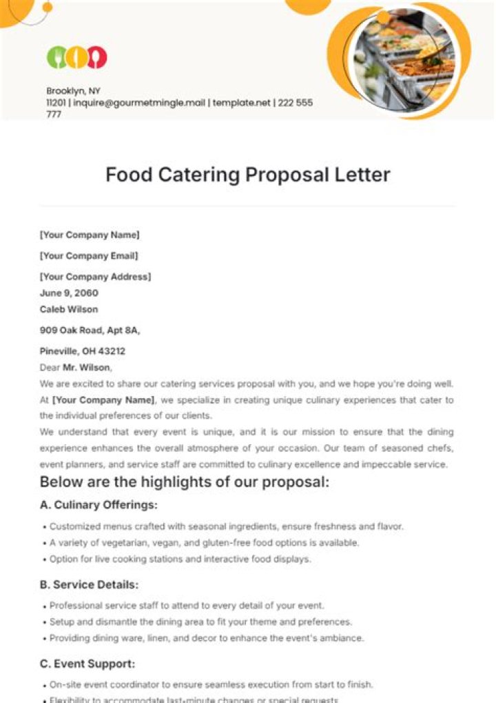 How do I write a business proposal for a catering business?