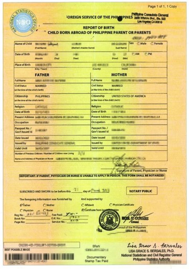 What is Bren in NSO birth certificate?