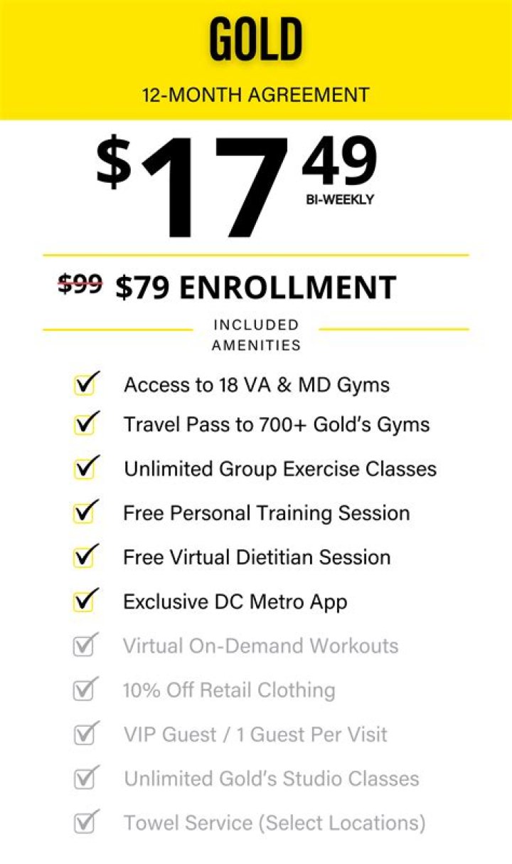 What is included in Gold's Gym membership?