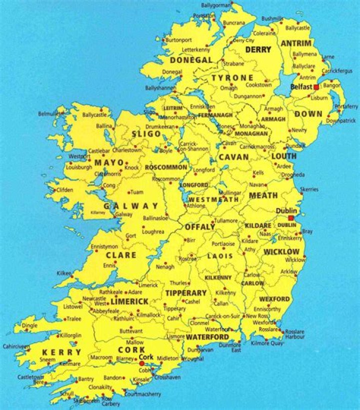 What towns are in the East of Ireland?