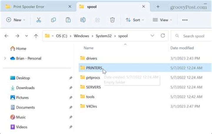 Where is the print spooler folder located?